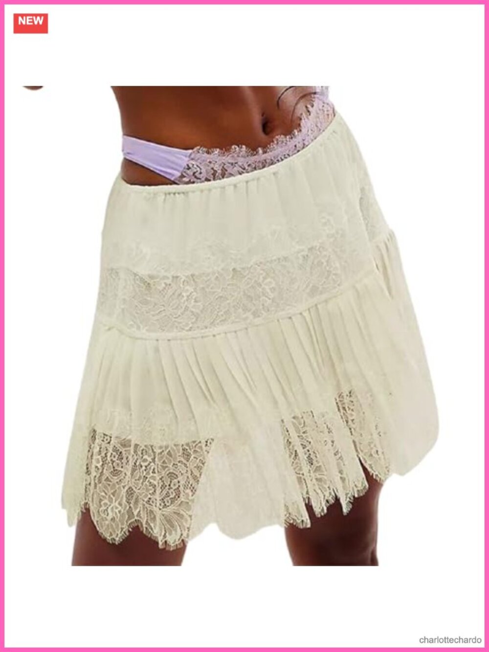 Women's Lace Slip Skirt Y2K Pleated Ruffle Tiered Mini Underskirt - Picture 5 of 6